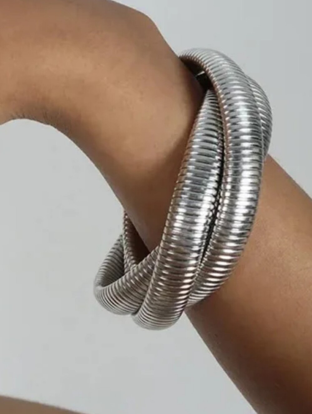 Bracha She's Bold Bracelet, Silvertone, 3 Interlocking Flexible Bracelet, New
